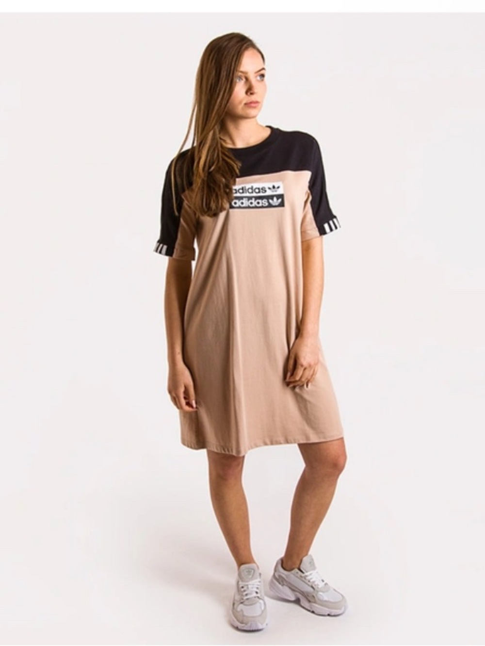 adidas Two-Tone Black & Beige Mini T-Shirt Dress